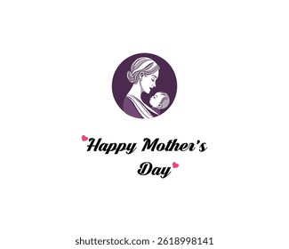  mother's day Mother with her child holding vector illustration,mother's day celebration, line art logo design.