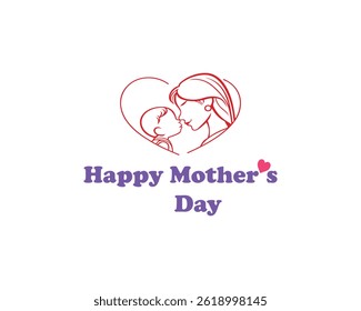  mother's day Mother with her child holding vector illustration,mother's day celebration, line art logo design.