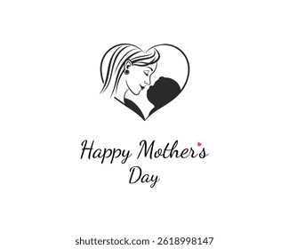 mother's day Mother with her child holding vector illustration,mother's day celebration, line art logo design.