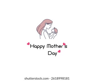  mother's day Mother with her child holding vector illustration,mother's day celebration, line art logo design.