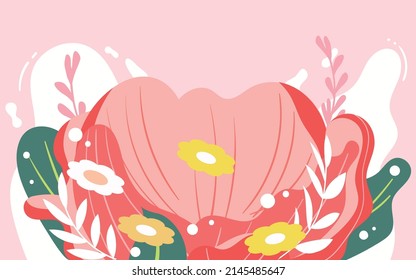 Mother's day mother holding baby among flowers, vector illustration