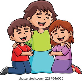 Mothers Day Mother Hugging Children Clipart 