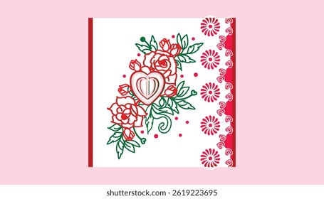 Mother's Day Multi-layer floral rose heart design gift card template.