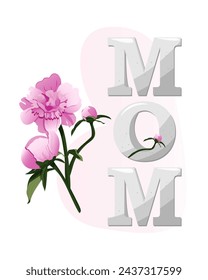 Mothers Day. My beloved mother. Postcard with flowers. My mom. A postcard with peonies. With love.	