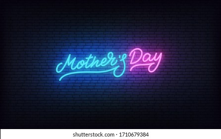 Mother's Day Neon Sign. Lettering Calligraphy Happy Mother's Day 