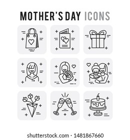 Mother's Day Outline Set Icons Thin Style Pictogram Minimalist