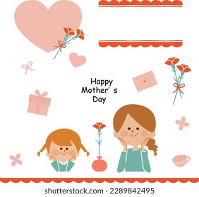 Mother's Day parent and child and carnation illustration material set