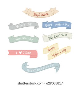Mother's day pastel element set. Illustration of ribbon set.