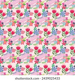 Mother's day pattern with lettering and flowers