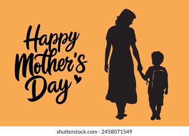 Mothers day post template with mom and child silhouette and Happy Mothers Day typography