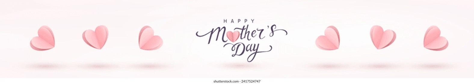 Mother's Day postcard with 3d paper flying hearts on pink background. Romantic poster, header template for ads promo, sales. Vector symbols of love for greeting card design
