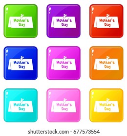 Mothers Day postcard icons of 9 color set isolated vector illustration