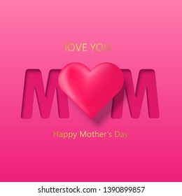 Mother's Day postcard in pink color with the words love you mom