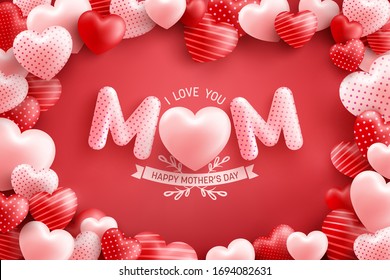 Mother's Day Poster or banner with many sweet hearts and on red background.Promotion and shopping template or background for Love and Mother's day concept.Vector illustration eps 10