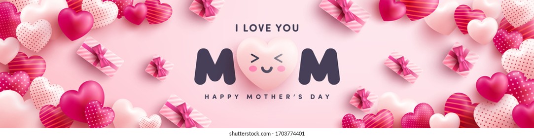 Mother's Day Poster or banner with many sweet hearts and on red background.Promotion and shopping template or background for Love and Mother's day concept.Vector illustration eps 10