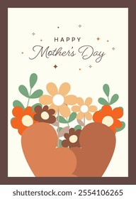 Mother's Day poster design template in flat design, featuring floral elements. Perfect for banners, posters, greeting card templates, promotional materials, and websites.