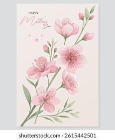 Mothers Day poster design and vectorized watercolor flower pink illustrations on a background.