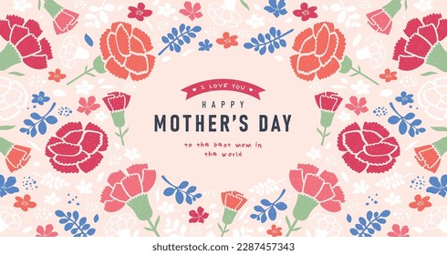 Mother's day poster, greeting card, background design with beautiful Carnation flowers.