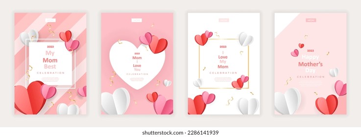 Mother's day poster set. Abstract backgrounds, patterns, mother's day cards. Cover, poster, wallpaper. Vector illustration concept.