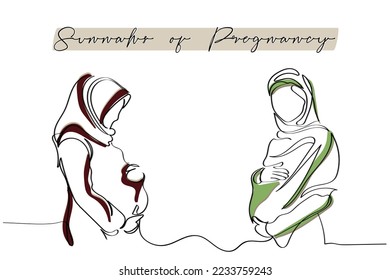 Mothers day. Pregnancy and status of women as mothers in islam. Hand drawn line art simple poster or banner designs. Obligations towards parents. Quranic guidance and sunnah of pregnancy. Concept art.