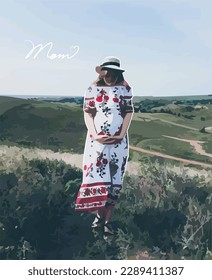 Mother's Day. Pregnant woman in a dress. Future mother. Tenderness. Gentle mood. Mother's love.