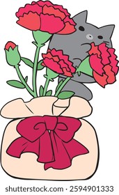 Mother's Day red carnation cat