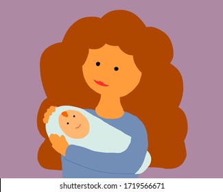 Mother's day, redhead mother holding a baby