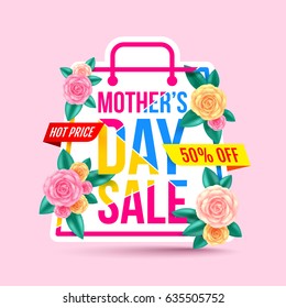 Mothers Day Sale 50% Discount with beautiful flower for Banners,Flyers,Posters, Brochure,Invitation and Voucher Discount and Hot Price.Vector illustration EPS 10