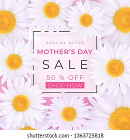 Mothers day sale background layout with beautiful chamomile flower for banners, wallpaper, flyers, invitation, posters, brochure, voucher discount