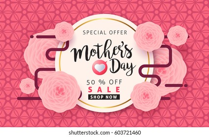 Mothers day sale background layout with beautiful colorful flower for banners,Wallpaper,flyers, invitation, posters, brochure, voucher discount.Vector illustration template.