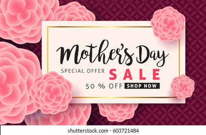 Mothers day sale background layout with beautiful colorful flower for banners,Wallpaper,flyers, invitation, posters, brochure, voucher discount.Vector illustration template.