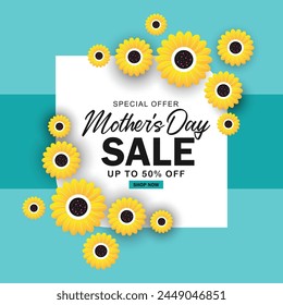Mothers day sale background with yellow flower decoration