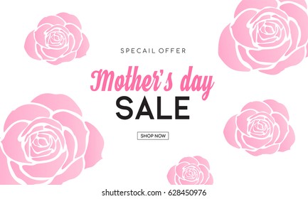 Mother's day sale banner with beautiful pink roses shape, Mother's day sale vector illustration. (Sorry for misspelling " Special ")