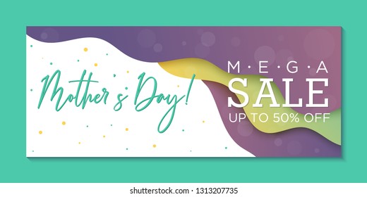 Mothers Day sale banner. Creative design template for your business. Papercut colorful background. Stylish design