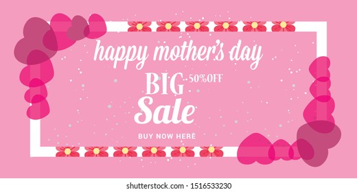 Mother's Day Sale banner design with beautiful lettering and paper hearts. Special offer 50% off. - Vector