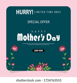 Mother's day sale banner with pink color background, Mother's day sale vector illustration. social media designs