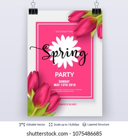 Mother's day sale banner template. Beautiful tulips and greeting text. Vector background.