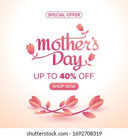 Mother's day sale banner template with beauty lettering