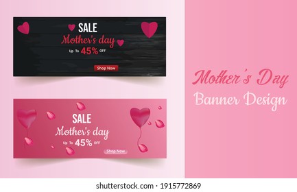 Mother's Day sale banners and flyers design set with beautiful gift box, paper hearts.