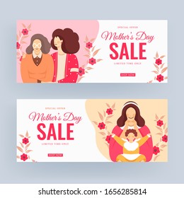 Mother's Day Sale Header or Banner Design with Mother and Daughter Character in Two Option.