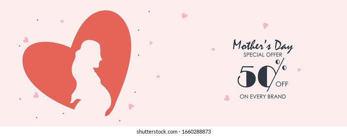 Mother's Day Sale Promotional Banner Design With Silhouette Pregnant Lady.