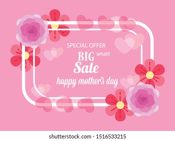Mother's Day Sale special offer banner for business, promotion and advertising. Calligraphic lettering text design and floral pattern. Vector illustration.