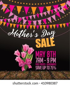 Mothers Day sale tulip and bunting background EPS 10 vector