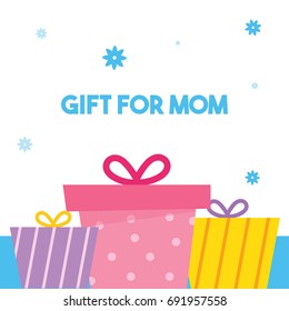 Mother's Day Sale Vector illustration. Gift for mom, Cute gift boxes and jasmine flower falling.