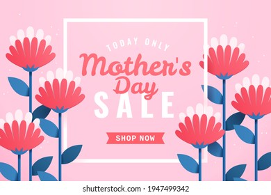 Mother's day sales background. Layout design of carnation flower in paper art style. Web template for online promotion event.