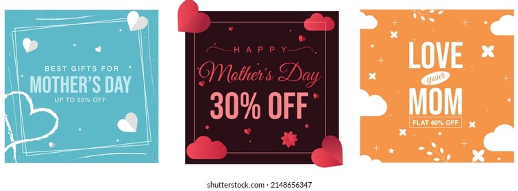 Mothers Day Sales Post Design in Minimalist Colors, International Mothers Day Social Media Ad Post Design editable vector