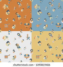 Mothers Day Seamless Pattern. Four Background in Different Colors. Vector. Clean Work Minimum Points