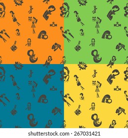 Mothers Day Seamless Pattern. Four Background in Different Colors. Vector. Clean Work Minimum Points