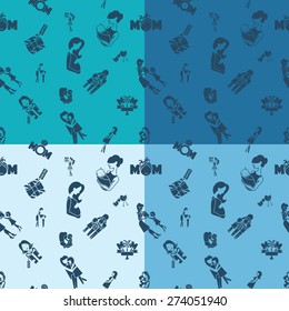 Mothers Day Seamless Pattern. Four Background in Different Colors. Vector. Clean Work Minimum Points