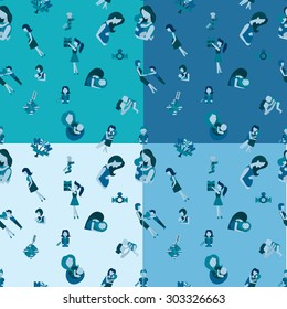 Mothers Day Seamless Pattern. Four Background in Different Colors. Vector. Clean Work Minimum Points